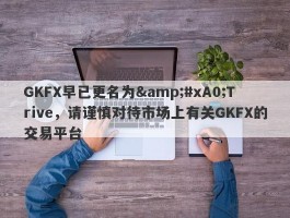 GKFX早已更名为&#xA0;Trive，请谨慎对待市场上有关GKFX的交易平台