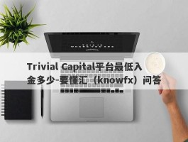 Trivial Capital平台最低入金多少-要懂汇（knowfx）问答