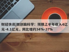 财经快讯|微创脑科学：预期上半年收入4亿元-4.1亿元，同比增约34%-37%