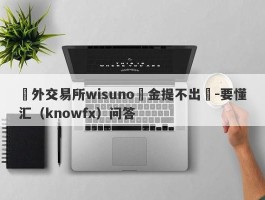 國外交易所wisuno資金提不出來-要懂汇（knowfx）问答